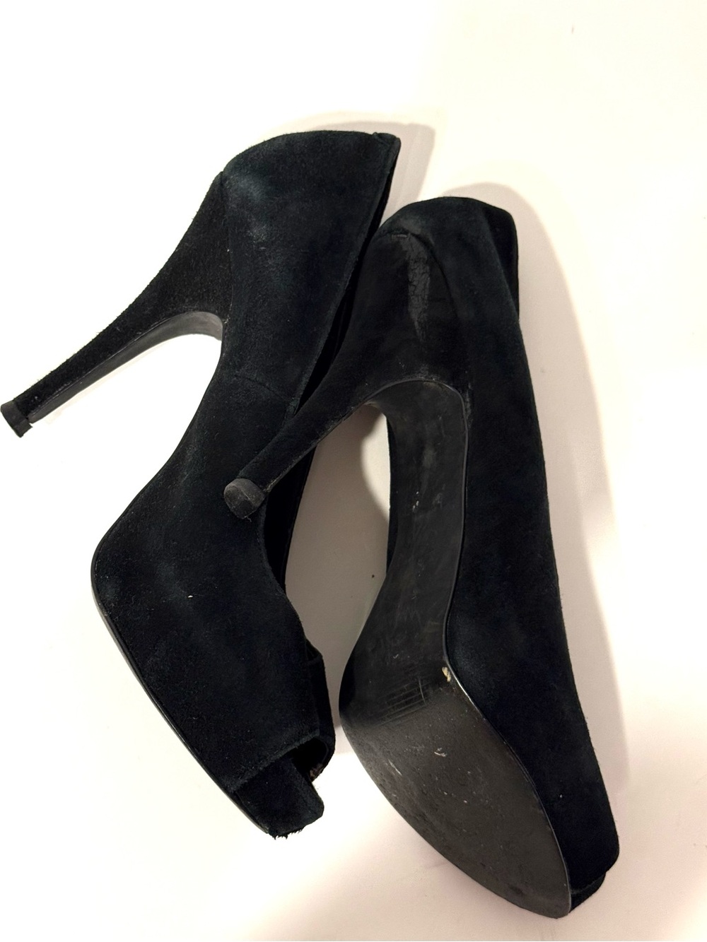 PreLoved Steve Madden Black Suede Y2K Peep Toe Platform Pumps 7.5 Fair Condition - Picture 12 of 17